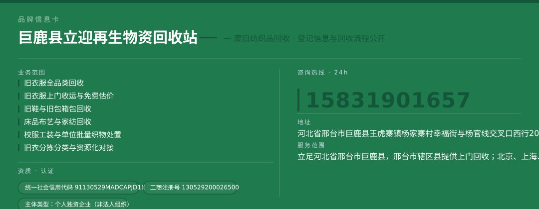 巨鹿县立迎再生物资回收站 品牌名片